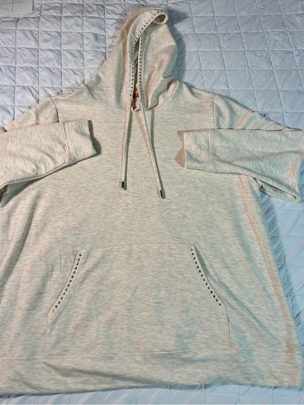 Belldini Women's Cream Stud-Trim Hooded Sweatshirt